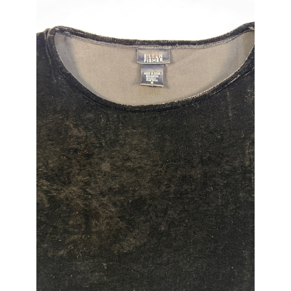 Eileen Fisher Black Velvet Silk Blend Boxy Career Minimalist Scandi Girl Shirt M